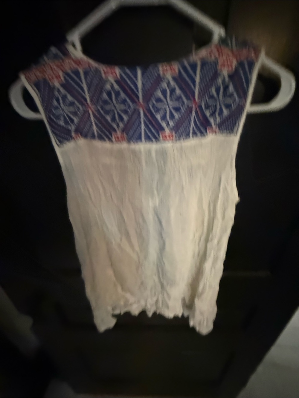 Solitaire White Sleeveless Tank with Blue Embroidered Yoke - Picture 5 of 5